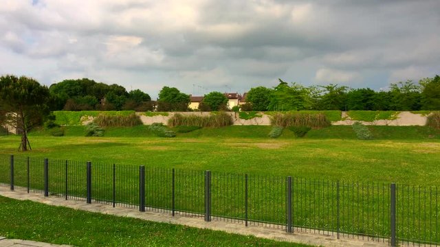 The Teodorico Mausoleum in Ravenna, Italy on a stormy afternoon