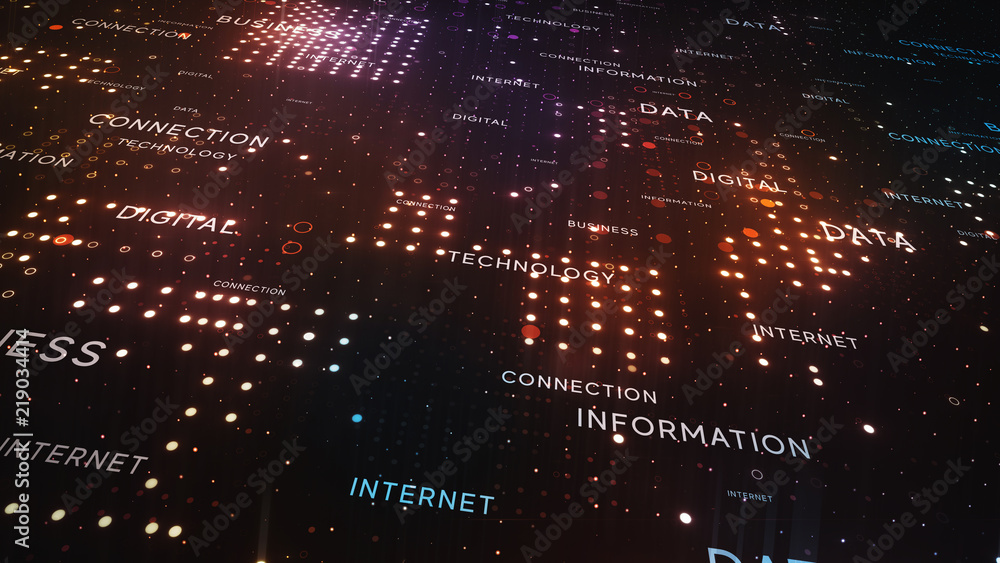 Poster digital structure of many glowing particles. abstract technology concept. creative background. lumin