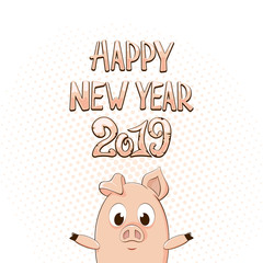 Fototapeta na wymiar Happy New Year and little pig on white background