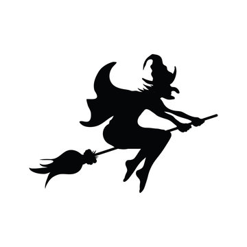 Halloween witch on a broomstick silhouette