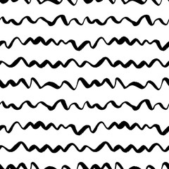 Grungy seamless pattern with hand drawn wavy lines