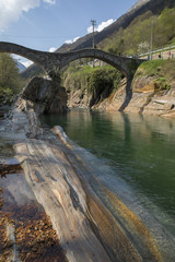 Roman bridge in the beautiful Maggia valley, Ticino, Switzerland