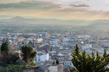 Cityscape at sunset of Granada, Spain