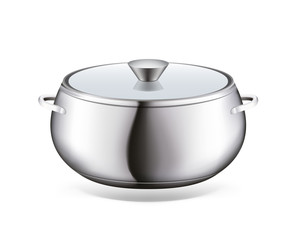 Steel saucepan on a white background. Vector illustration template ready for your design. EPS10.