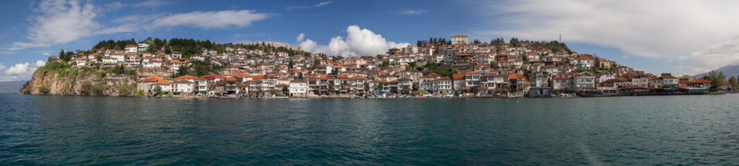 Fototapeta na wymiar The beautiful city on the top of lake Ohrid in Macedonia