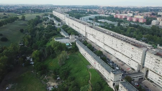 Rome Corviale,  longest single residential building in Europe, housing projects built in Rome in the 1970's  It was conceived as an independent community for about 8000 people. 