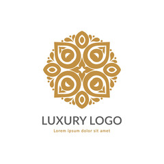 Vector emblem. Elegant, classic elements. Can be used for jewelry, beauty and fashion industry. Great for logo, monogram, invitation, flyer, menu, brochure, postcard, background, or any desired idea.