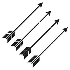 Simple, flat arrow icon. Black silhouette. Four variations. Isolated on white