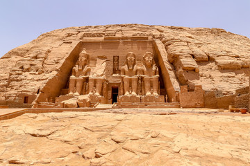 Statues in front of Abu Simbel temple in Aswan Egypt