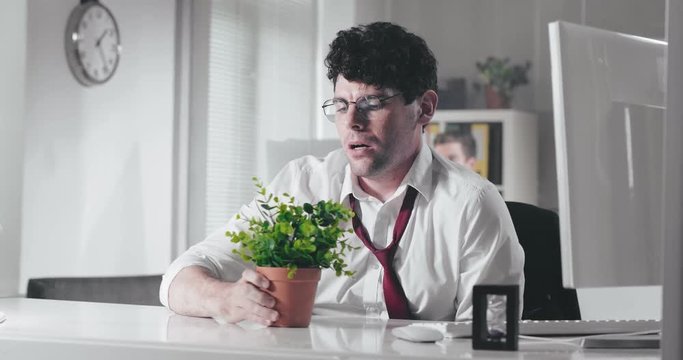 Frustrated sales manager worrying because of cancelled deal. Emotionally tensed office employee having difficult work time.