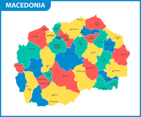 The detailed map of Macedonia with regions or states and cities, capital. Administrative division.