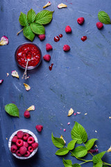 Fresh raspberry, Homemade jam, preserves preparation for winter