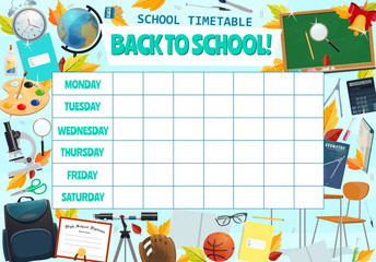 School lesson weekly timetable design