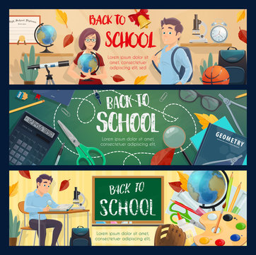 Back to School teacher and pupil study banners