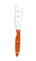 cheese knife with a wooden handle over white