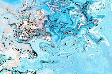 Abstract crazy swirl background. Liquid paint texture in expressionism style. Marble creative backdrop. Graphic fantasy modern fluid drawing. Marbled design with vortex elements. Bright warm colors. 