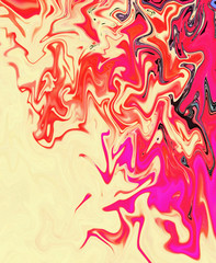 Abstract crazy swirl background. Liquid paint texture in expressionism style. Marble creative backdrop. Graphic fantasy modern fluid drawing. Marbled design with vortex elements. Bright warm colors. 