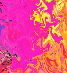 Abstract crazy swirl background. Liquid paint texture in expressionism style. Marble creative backdrop. Graphic fantasy modern fluid drawing. Marbled design with vortex elements. Bright warm colors. 