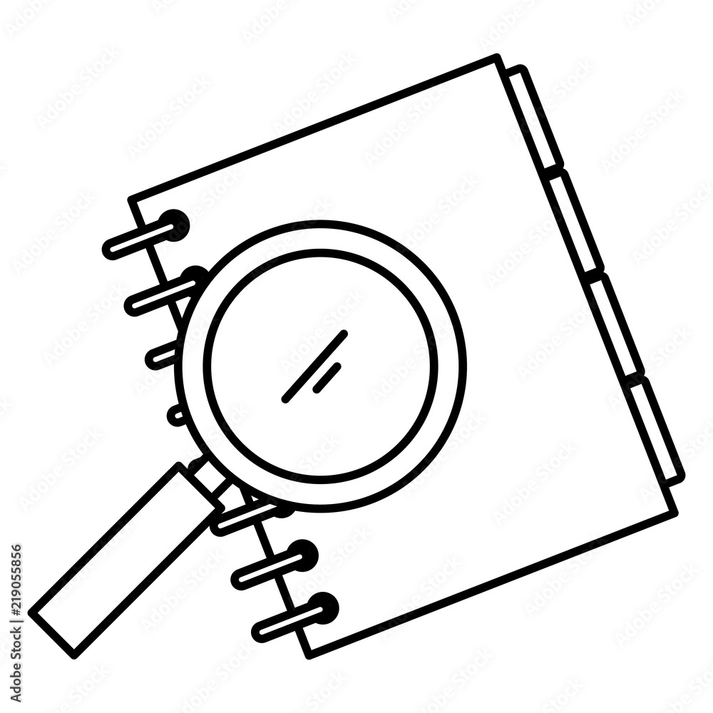 Poster notebook agend with magnifying glass vector illustration design