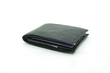 black closed wallet with credit cards isolated in white background