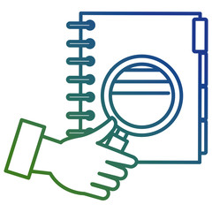 hand with magnifying glass and notebook vector illustration design