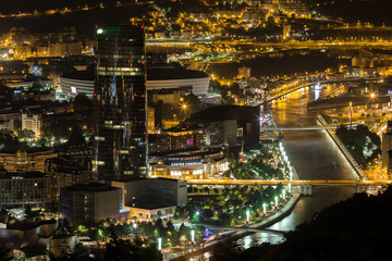 Naklejka premium Landscape of the city of Bilbao at night, Spain