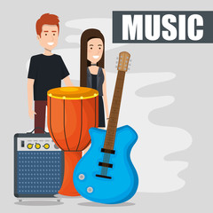 man playing guitar electric character vector illustration design