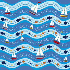 Boats in the sea pattern background