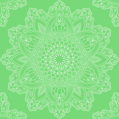 Seamless pattern with mandala ornament. Hand drawn vector illustration
