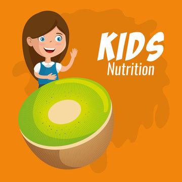 happy girl with nutrition food vector illustration design