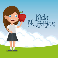 happy girl with nutrition food vector illustration design