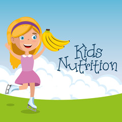 happy girl with nutrition food vector illustration design