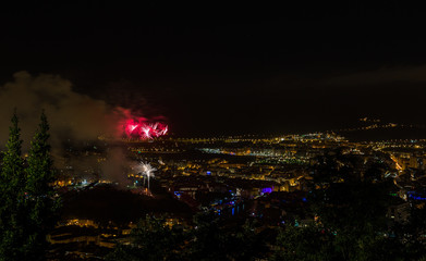 Celebration of bilbao parties with fireworks, Spain