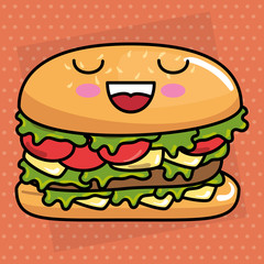 delicious burger kawaii character