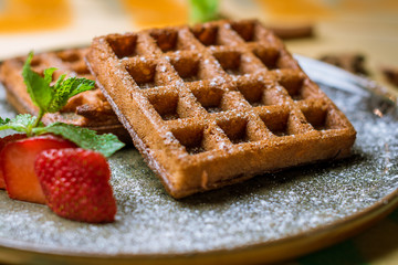 Belgian waffles on plate