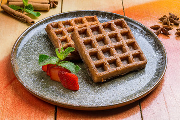 Belgian waffles on plate