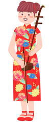 二胡を持つ女性