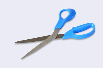 Blue Scissors Isolated On White. Fine point.