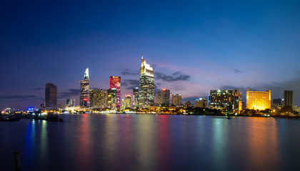 Fototapeta na wymiar Beautiful landscape of Ho Chi Minh city or Sai Gon. Royalty high quality free stock image of Ho Chi Minh City with development buildings. Ho Chi Minh city is the biggest city in Vietnam