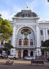 Fototapeta premium The Chuquisaca Governorship Palace in Plaza 25 de Mayo Square, Sucre, Bolivia
