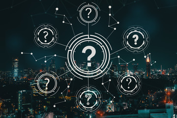 Obraz premium Question marks with aerial view of Tokyo, Japan at night