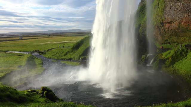 Famous Seljalandsfoss waterfall (Iceland; 4K)