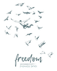 Business future freedom man success vector sketch