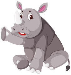 Cute grey rhino white background