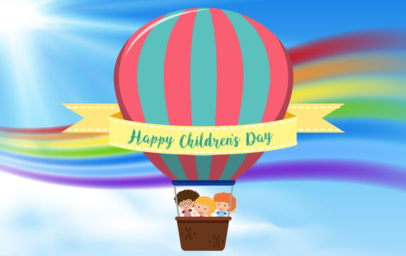 Happy childrens day hot air balloon concept