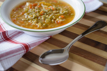 Yummy pottage standing on desk