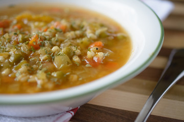 Tasty pottage on desk