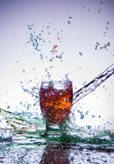 multiple water splash and glass