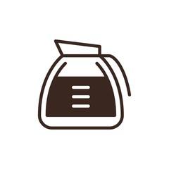 Coffee or tea in kettle boiler pot isolated linear icon. Cafe and restaurant menu design. Coffee break outline vector pictogram. Coffee shop or maker logo. Natural coffee equipment for barista.
