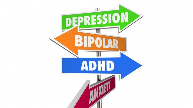 Depression Bipolar Disorder ADHD Anxiety Mental Health Arrow Signs 3d Animation